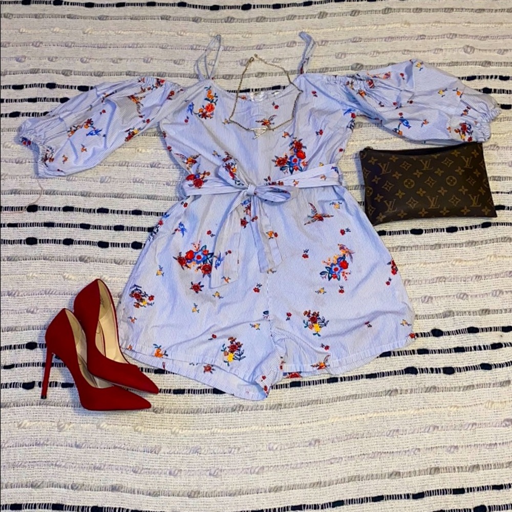 Pinstripe floral romper